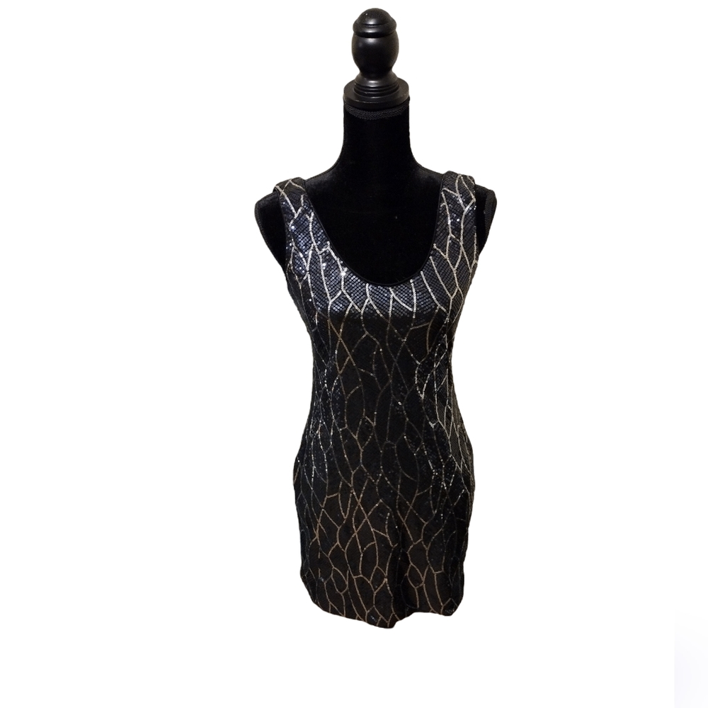 As U Wish Black And Silver Sequined Cocktail Dress - Size Small